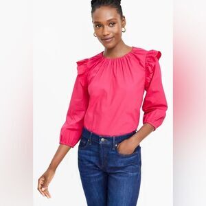 Loft Dobby Tie Back Ruffle Blouse Pink Size Small